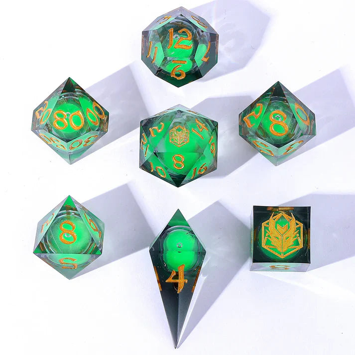Wyrmforged Rollers-  Sharp Edge Liquid Core Dice Set - Glow in the Dark - Green | Gear Gaming Bentonville