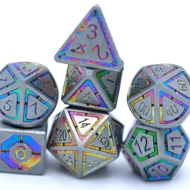 Gunmetal with Rainbow Chrome Inlay Leyline Solid Metal Dice | Gear Gaming Bentonville
