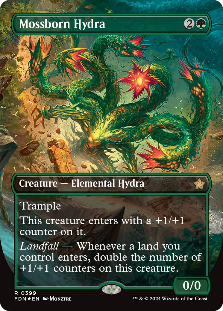 Mossborn Hydra (Borderless) (Mana Foil) [Foundations] | Gear Gaming Bentonville