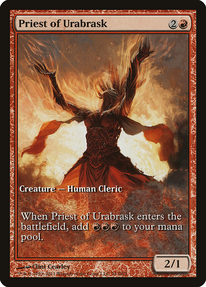 Priest of Urabrask (Game Day) (Full Art) [New Phyrexia Promos] | Gear Gaming Bentonville