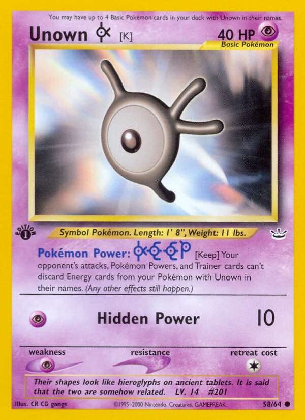Unown [K] (58/64) [Neo Revelation 1st Edition] | Gear Gaming Bentonville