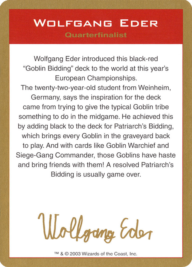 Wolfgang Eder Bio [World Championship Decks 2003] | Gear Gaming Bentonville