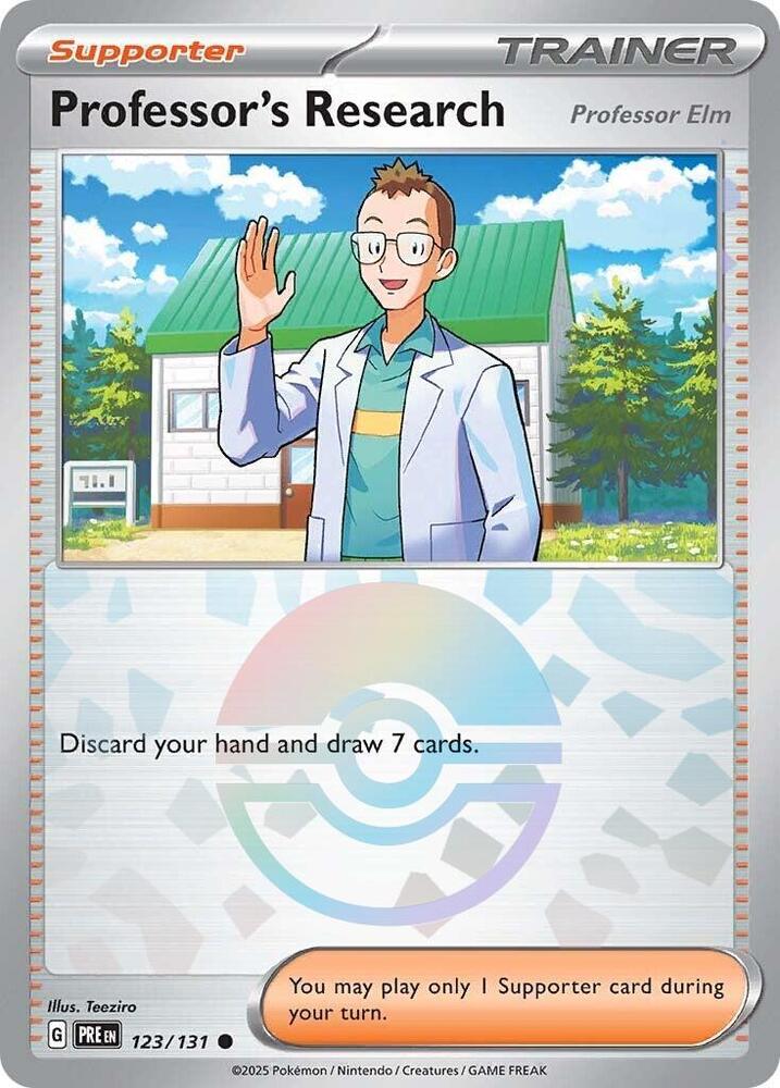 Professor's Research (123/131) [Professor Elm] (Poke Ball Pattern) [Scarlet & Violet: Prismatic Evolutions] | Gear Gaming Bentonville