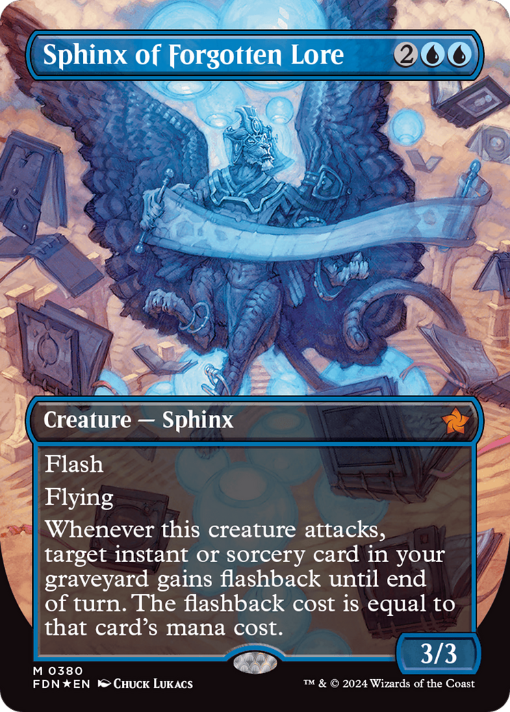 Sphinx of Forgotten Lore (Borderless) (Mana Foil) [Foundations] | Gear Gaming Bentonville