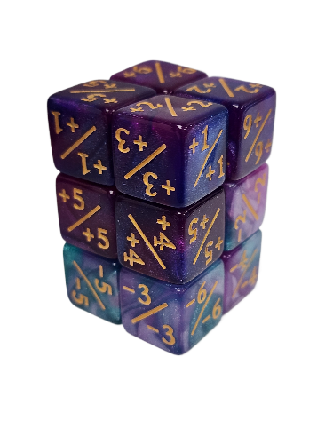 D6 -/- +/+ Counter Dice Teal/Purple and Purple/Blue Galaxy Counter Dice | Gear Gaming Bentonville