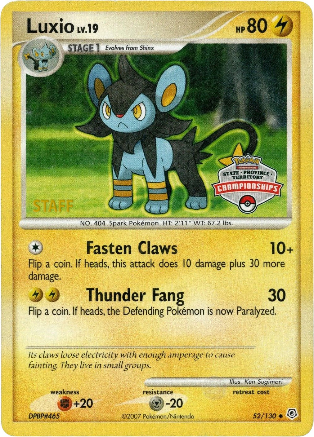 Luxio (52/130) (State Championship Promo) [Diamond & Pearl: Base Set] | Gear Gaming Bentonville