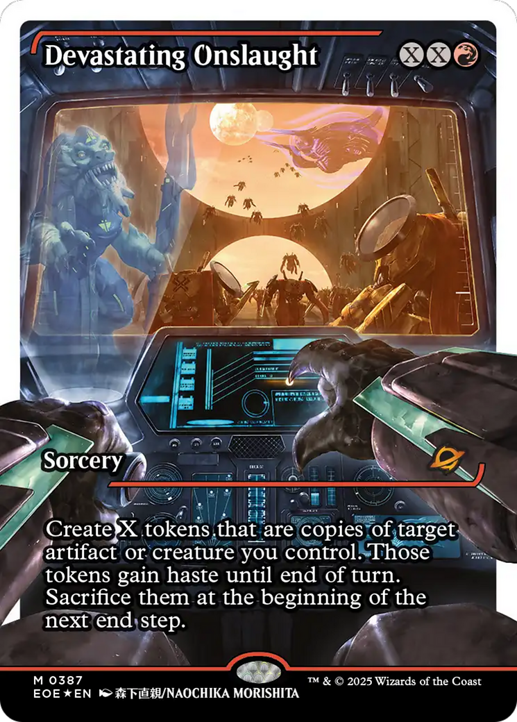 Devastating Onslaught (0387) (Showcase) (Fracture Foil) [Edge of Eternities] | Gear Gaming Bentonville