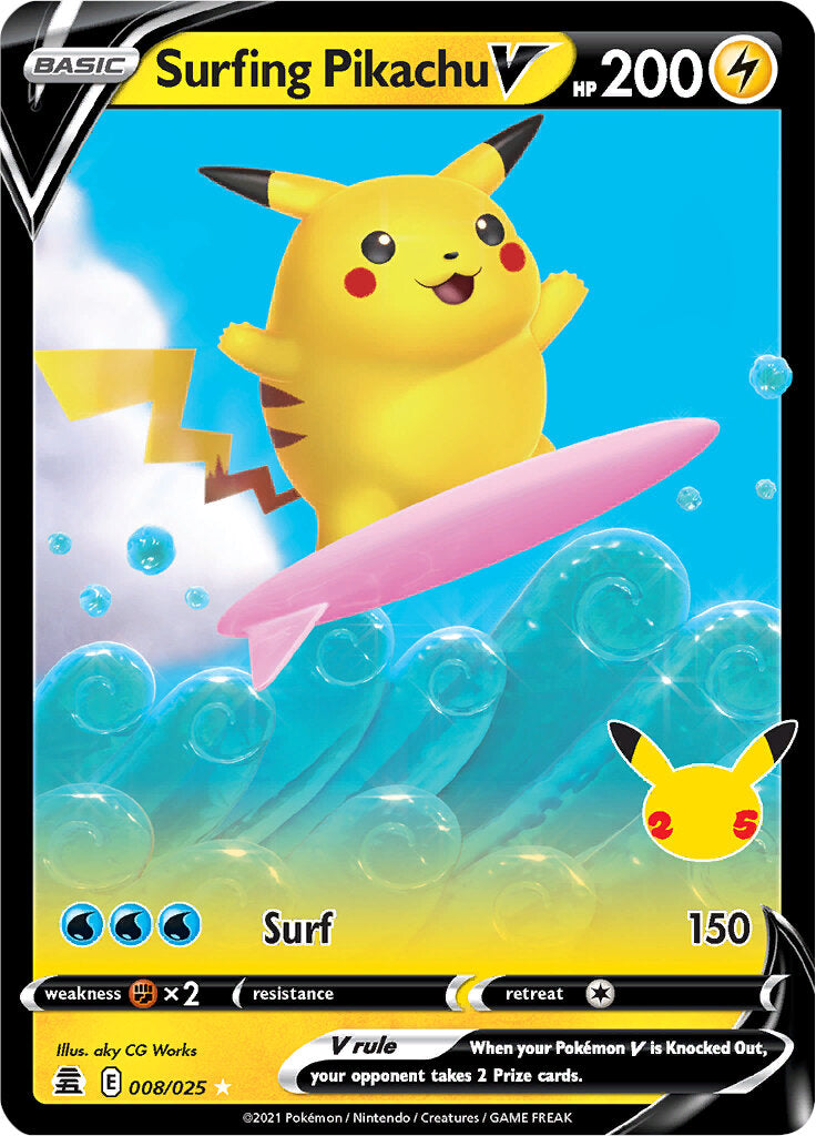 Surfing Pikachu V (008/025) [Celebrations: 25th Anniversary] | Gear Gaming Bentonville