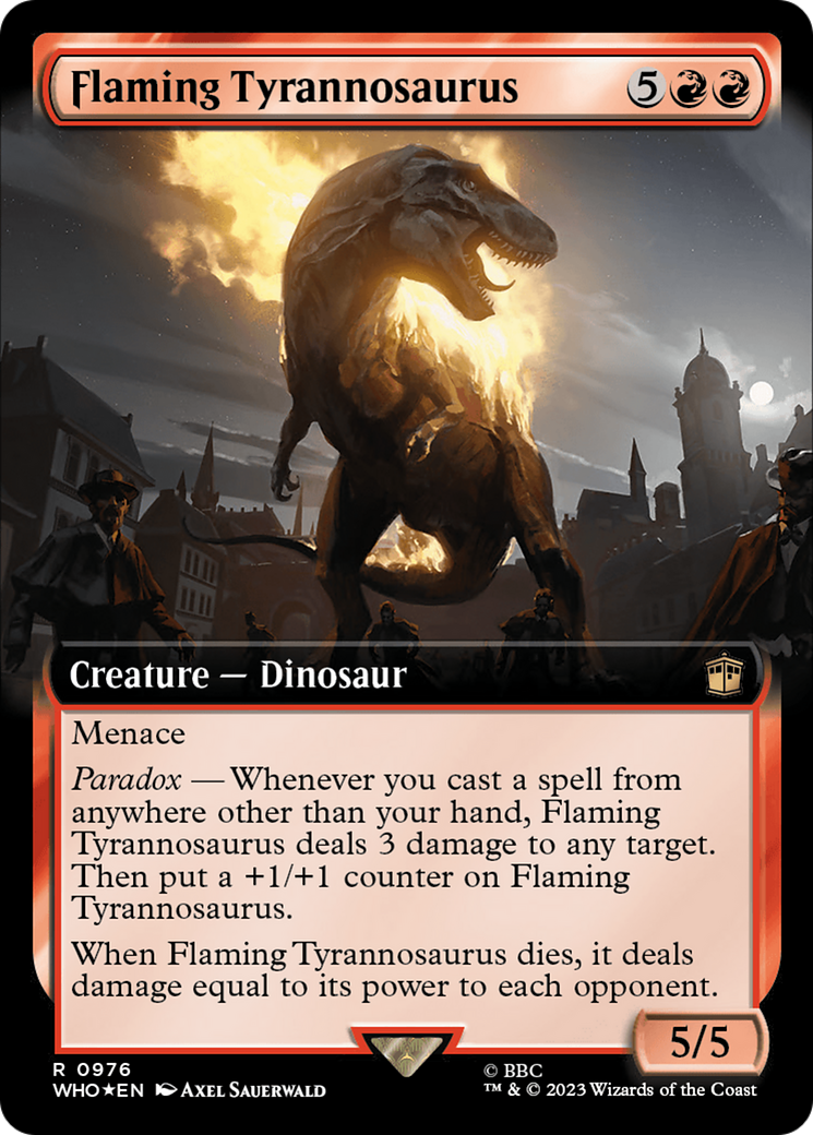 Flaming Tyrannosaurus (Extended Art) (Surge Foil) [Doctor Who] | Gear Gaming Bentonville