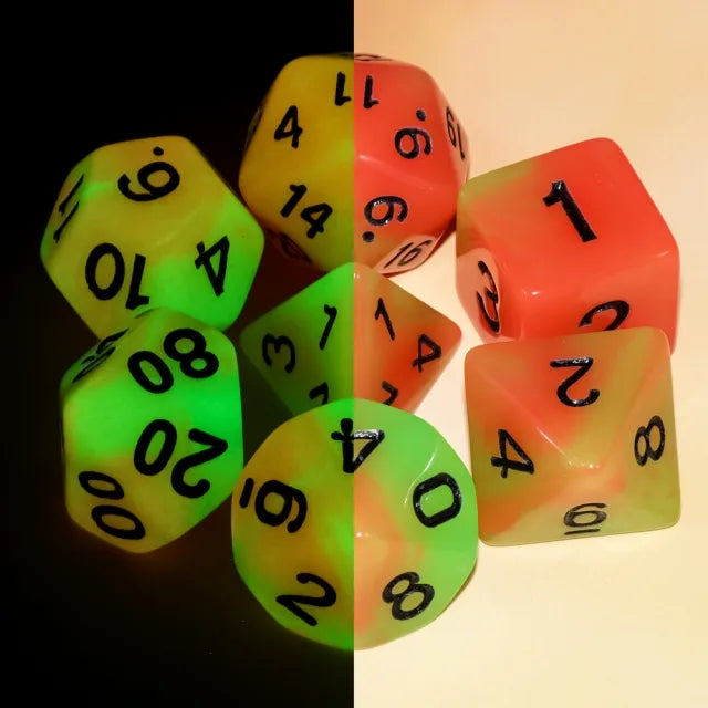 Green/Orange Glow in the Dark 7pcs Dice Set | Gear Gaming Bentonville