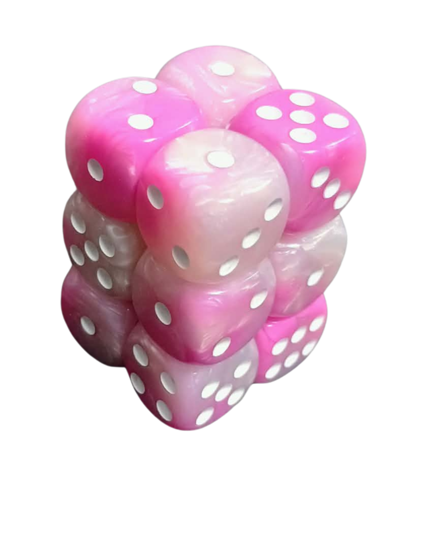 Pink+White 16mm D6 block of 12 dice | Gear Gaming Bentonville