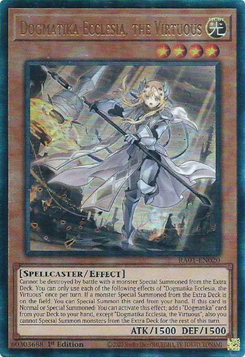 Dogmatika Ecclesia, the Virtuous [RA01-EN020] Prismatic Ultimate Rare | Gear Gaming Bentonville