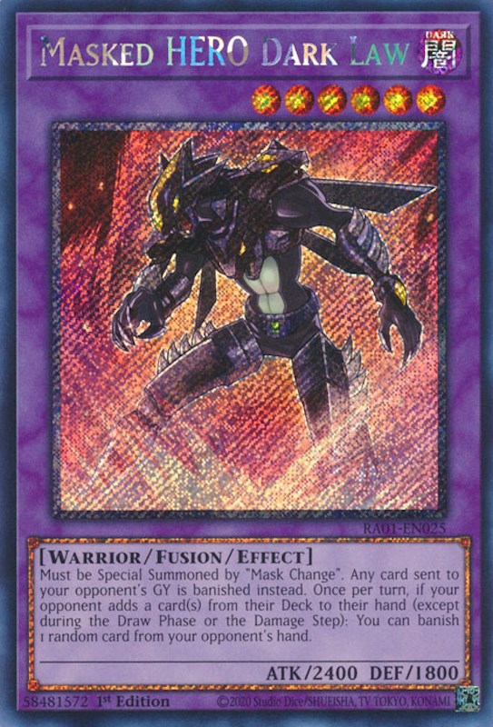 Masked HERO Dark Law [RA01-EN025] Platinum Secret Rare | Gear Gaming Bentonville