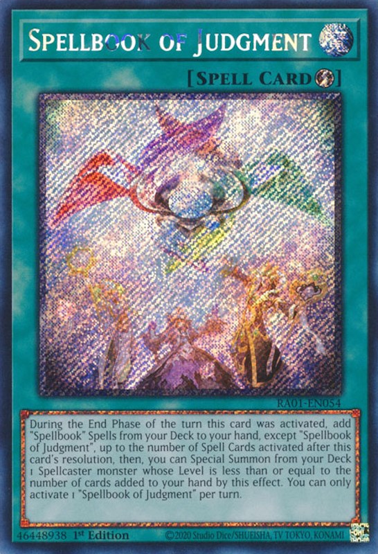 Spellbook of Judgment [RA01-EN054] Platinum Secret Rare | Gear Gaming Bentonville