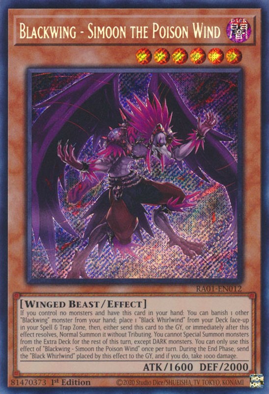 Blackwing - Simoon the Poison Wind [RA01-EN012] Secret Rare | Gear Gaming Bentonville