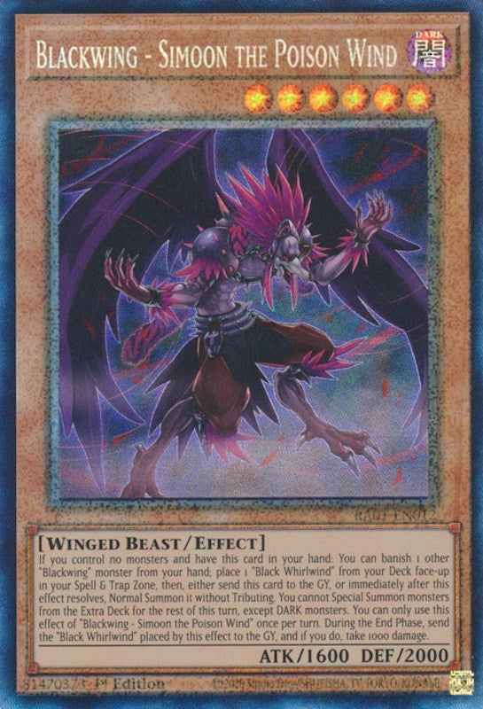 Blackwing - Simoon the Poison Wind [RA01-EN012] Prismatic Collector's Rare | Gear Gaming Bentonville