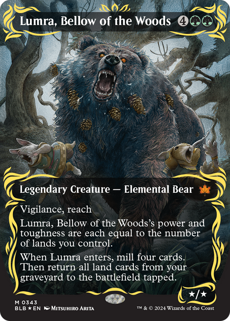 Lumra, Bellow of the Woods (Borderless) (Raised Foil) [Bloomburrow] | Gear Gaming Bentonville