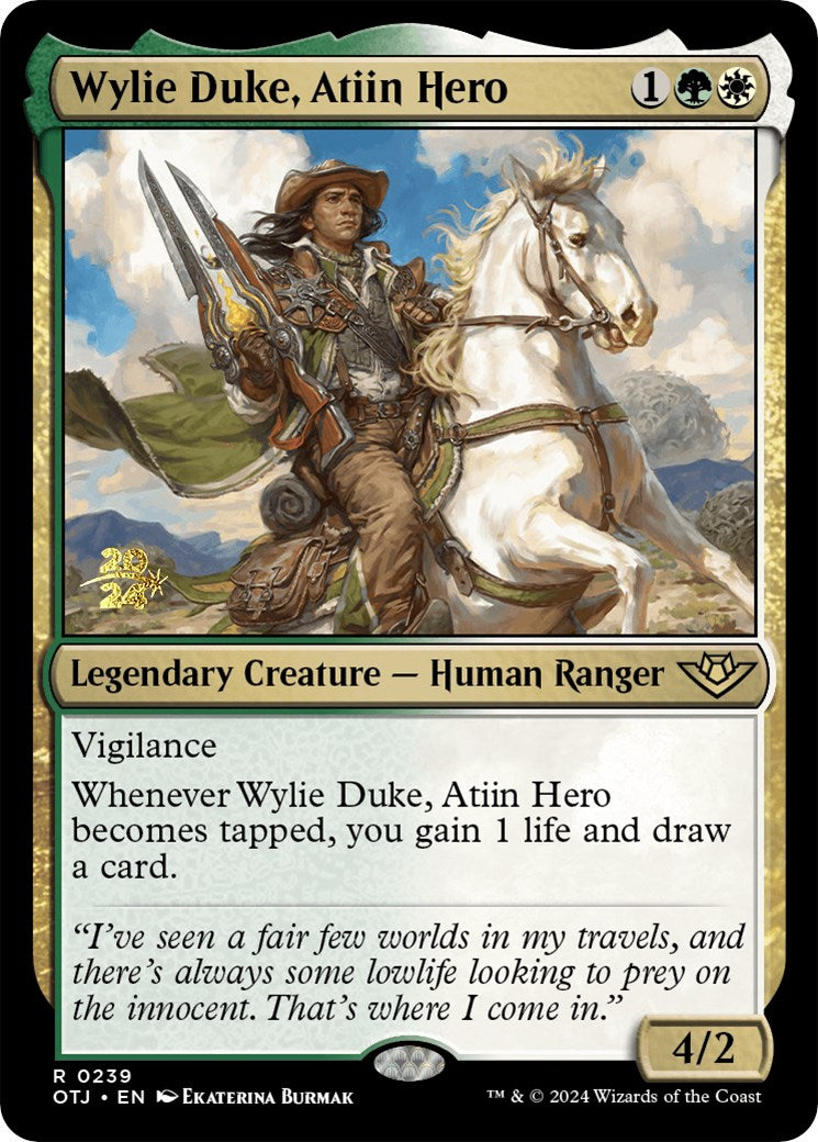 Wylie Duke, Atiin Hero [Outlaws of Thunder Junction Prerelease Promos] | Gear Gaming Bentonville