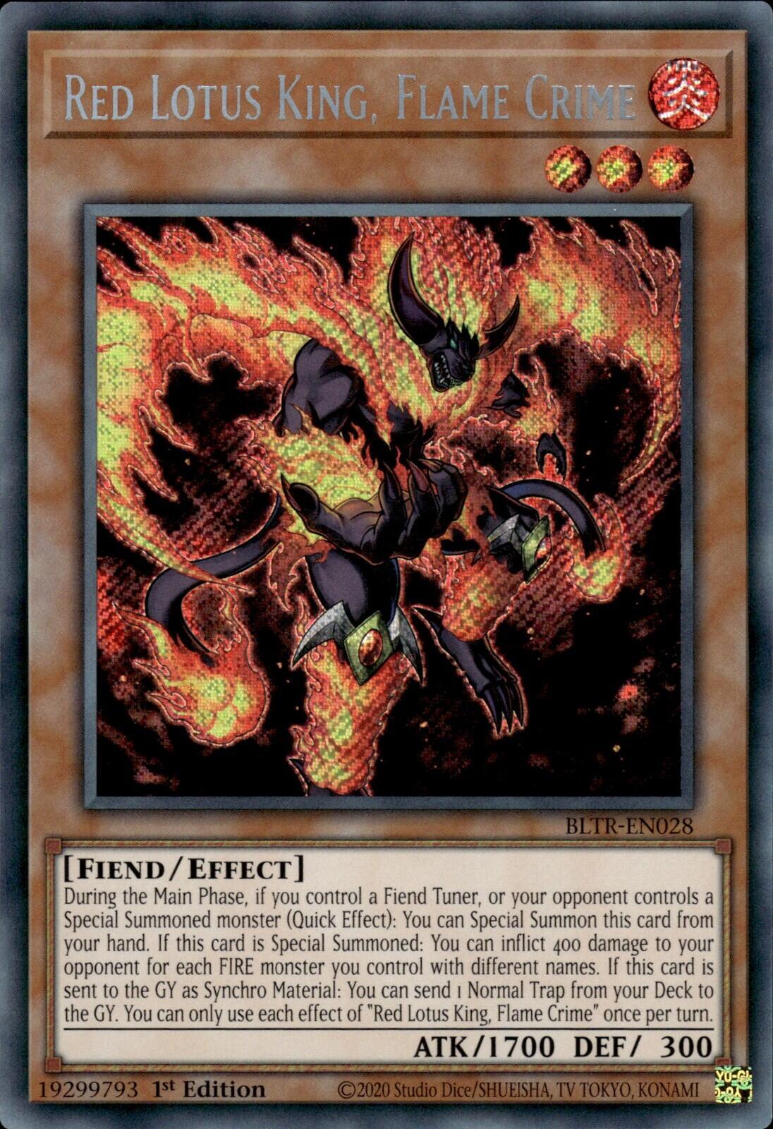 Red Lotus King, Flame Crime [BLTR-EN028] Secret Rare | Gear Gaming Bentonville