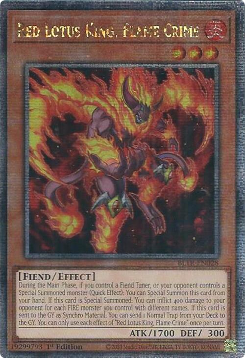 Red Lotus King, Flame Crime (Quarter Century Secret Rare) [BLTR-EN028] Quarter Century Secret Rare | Gear Gaming Bentonville