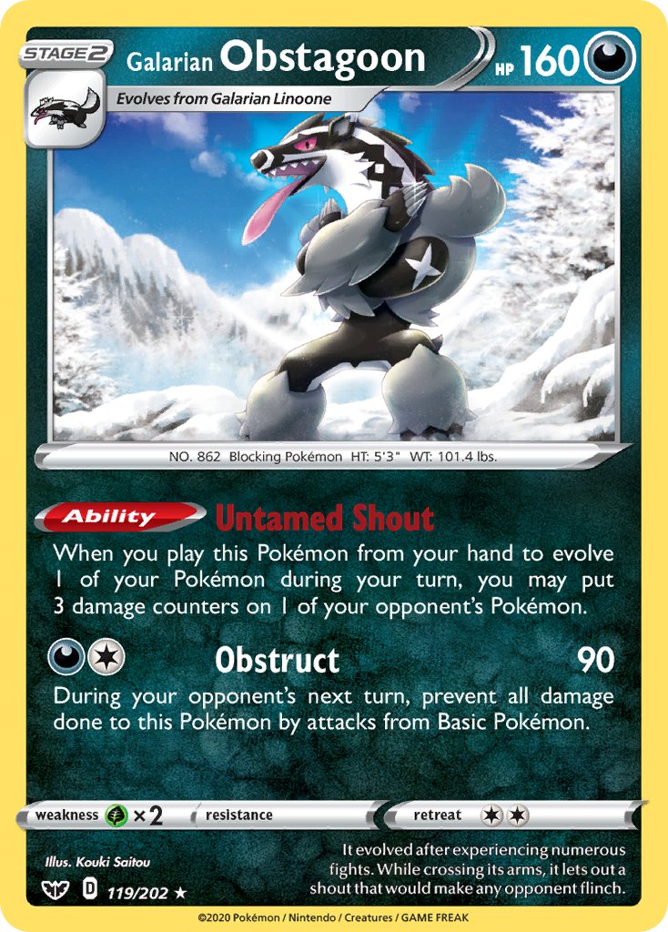 Galarian Obstagoon (119/202) (Theme Deck Exclusive) [Sword & Shield: Base Set] | Gear Gaming Bentonville