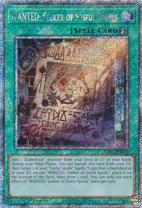 WANTED: Seeker of Sinful Spoils (Platinum Secret Rare) [RA03-EN074] Platinum Secret Rare | Gear Gaming Bentonville