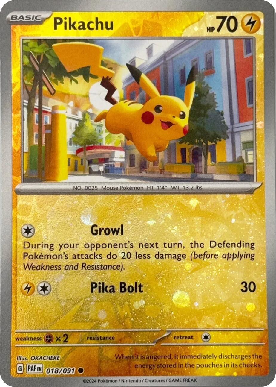 Pikachu (018/091) (Reverse Cosmos Holo) [Scarlet & Violet: Paldean Fates] | Gear Gaming Bentonville