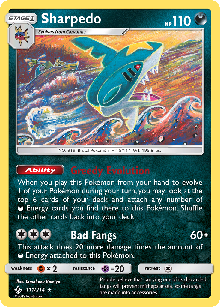 Sharpedo (111/214) [Sun & Moon: Unbroken Bonds] | Gear Gaming Bentonville