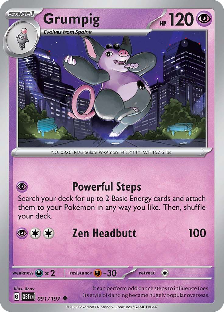 Grumpig (091/197) [Scarlet & Violet: Obsidian Flames] | Gear Gaming Bentonville