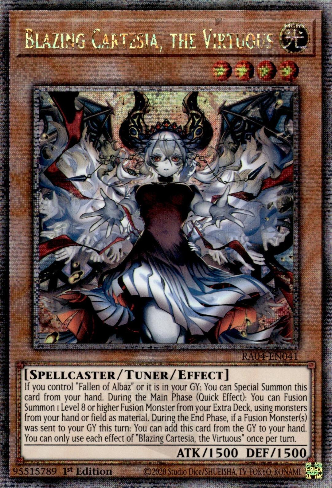 Blazing Cartesia, the Virtuous (New Art) [RA04-EN041] Quarter Century Secret Rare | Gear Gaming Bentonville