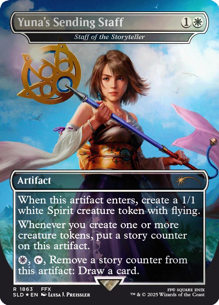 Yuna's Sending Staff - Staff of the Storyteller (Rainbow Foil) [Secret Lair Drop Series] | Gear Gaming Bentonville