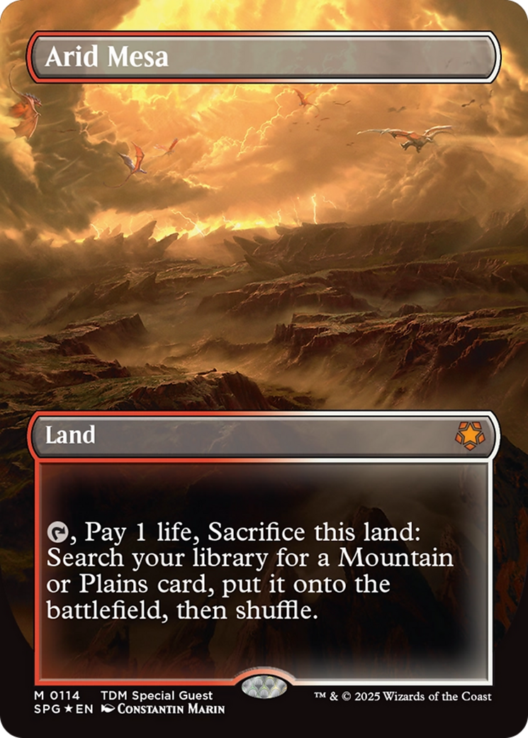 Arid Mesa (Borderless) (Dragonscale Foil) [Tarkir: Dragonstorm Special Guests] | Gear Gaming Bentonville