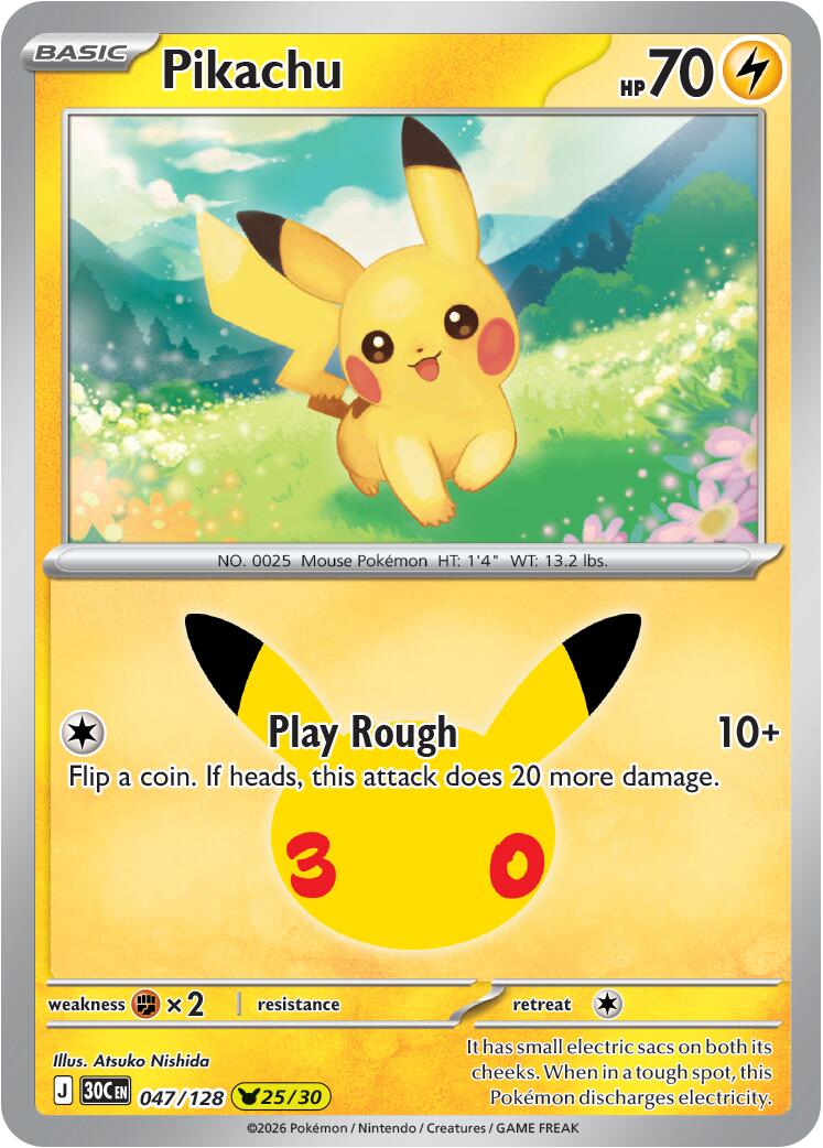 Pikachu (047/128) [Mega Evolution: 30th Celebration] | Gear Gaming Bentonville