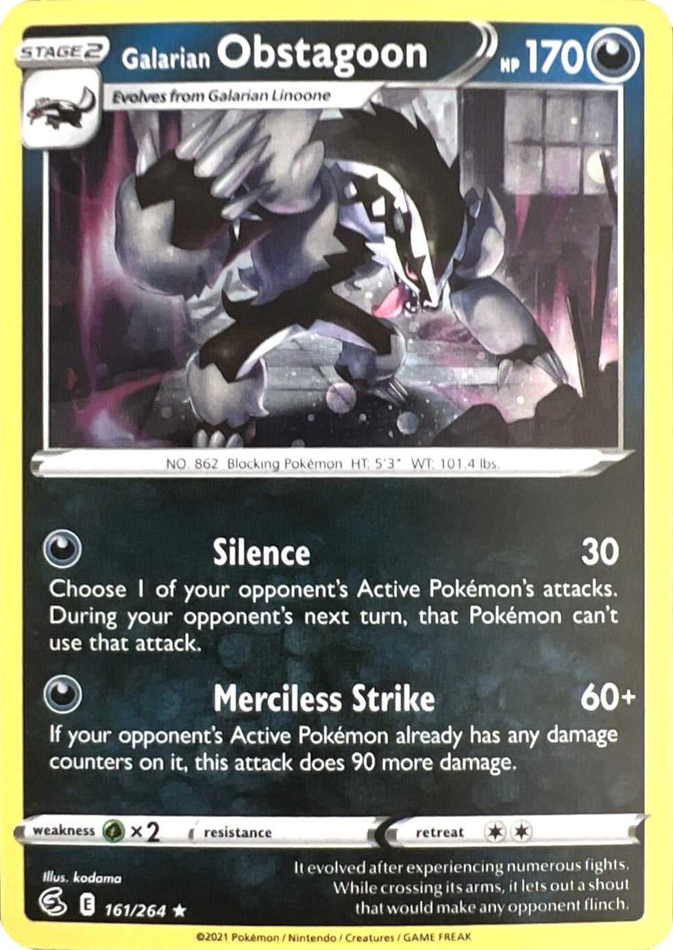 Galarian Obstagoon (161/264) (Cosmos Holo) [Sword & Shield: Fusion Strike] | Gear Gaming Bentonville