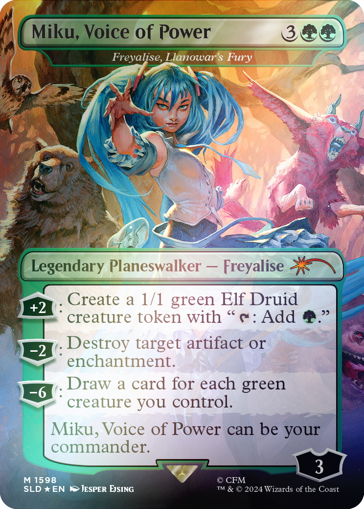 Miku, Voice of Power - Freyalise, Llanowar's Fury (Rainbow Foil) [Secret Lair Drop Series] | Gear Gaming Bentonville