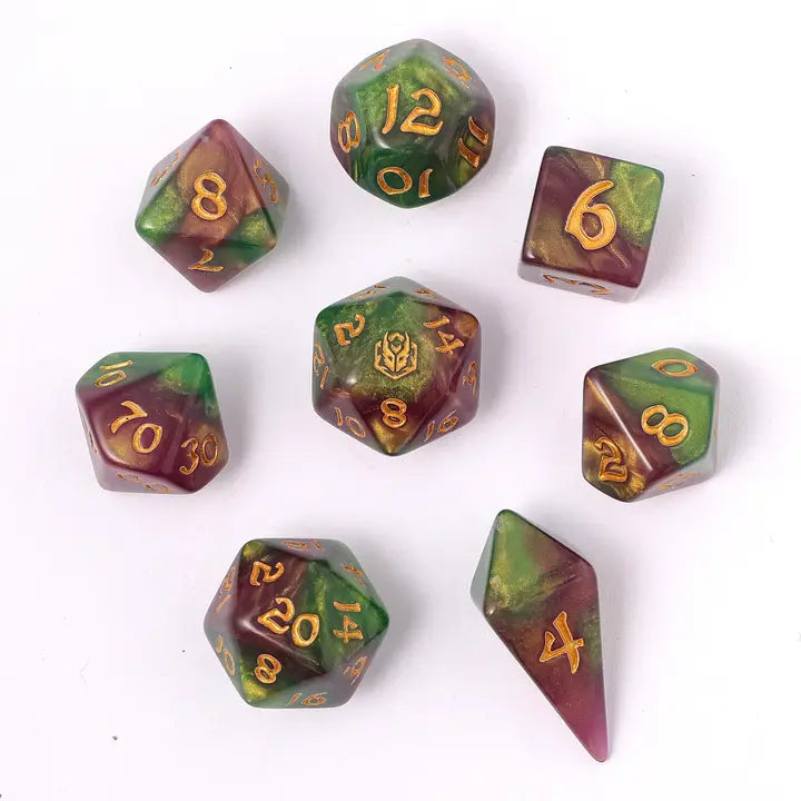 Wyrmforged Rollers-  Rounded edge 8-piece Polyhedral Dice Set: Wyvern Venom | Gear Gaming Bentonville