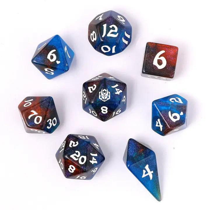 Wyrmforged Rollers-  Rounded edge 8-piece Polyhedral Dice Set: Mystic Nebula | Gear Gaming Bentonville