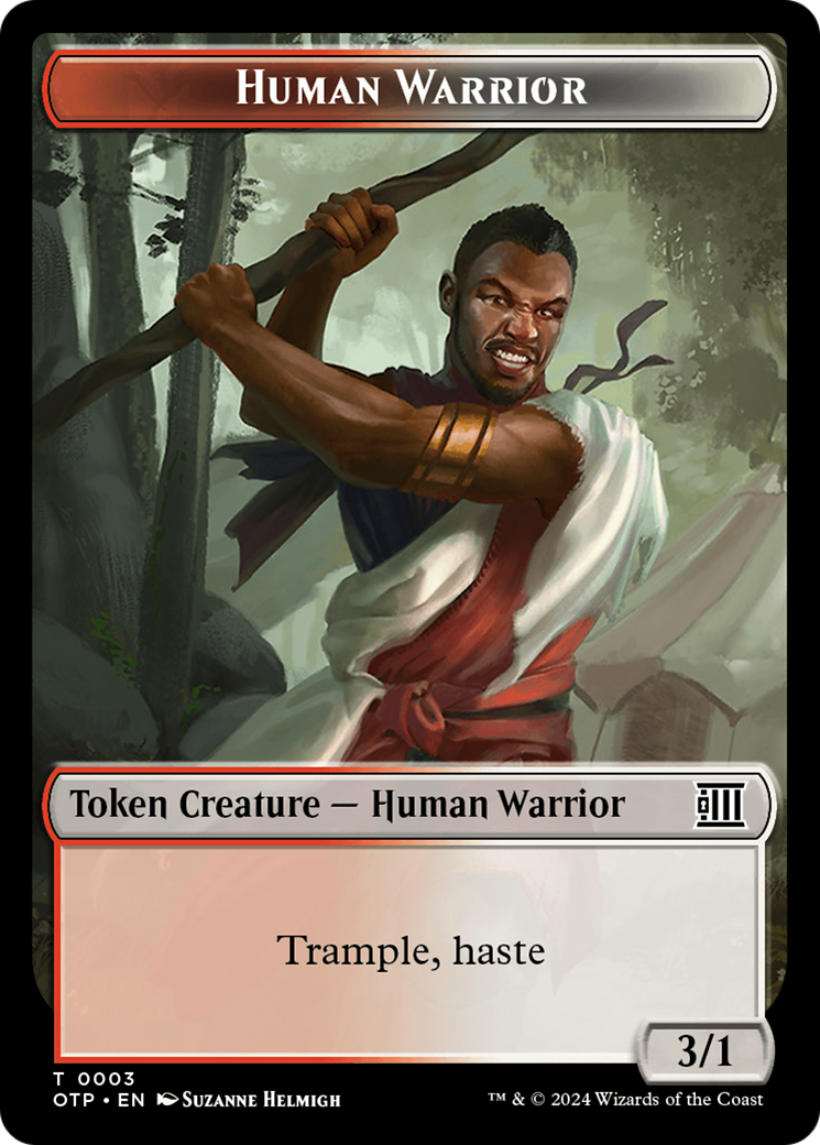 Human Warrior // Plot Double-Sided Token [Outlaws of Thunder Junction: Breaking News Tokens] | Gear Gaming Bentonville