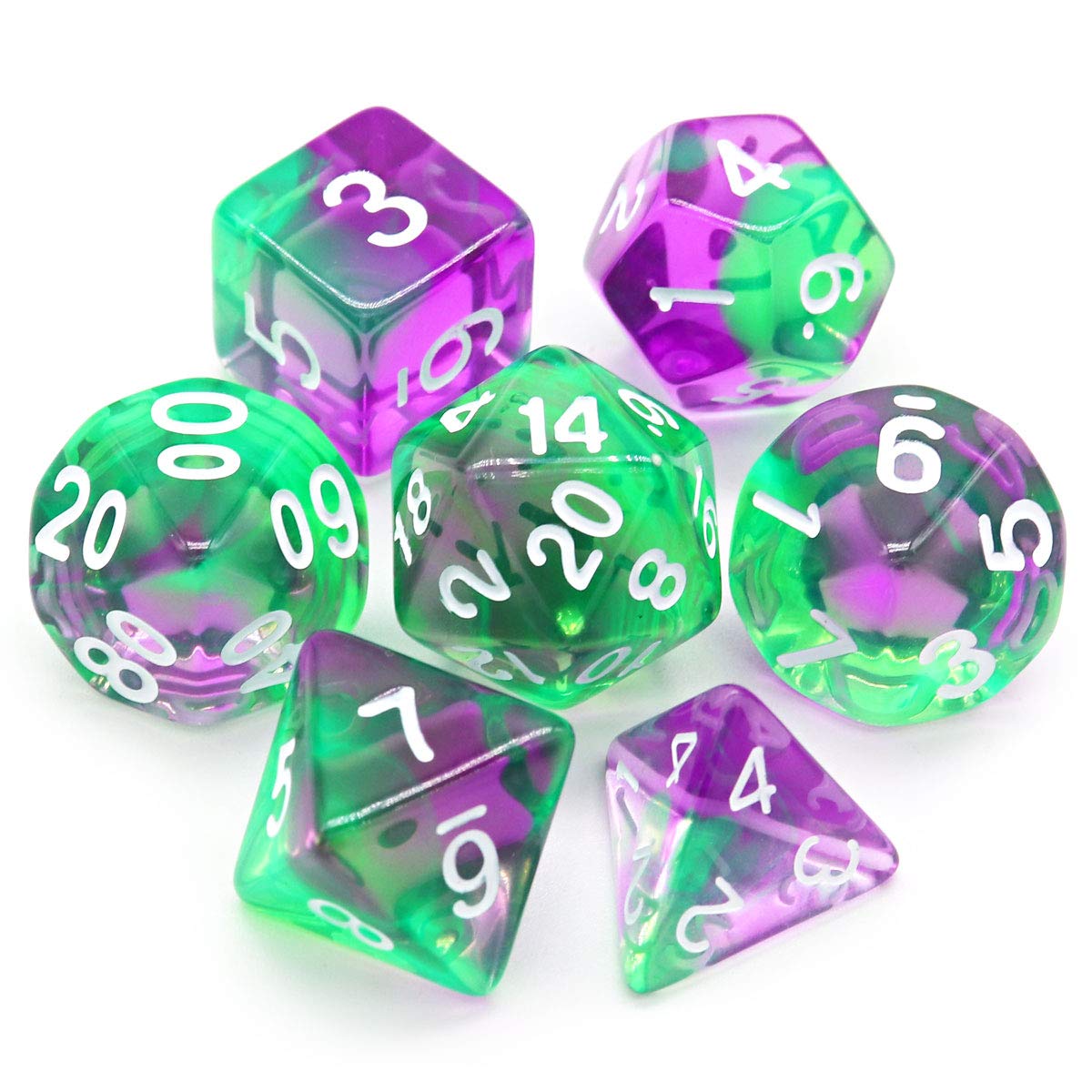 Green+Purple Pearl 7pcs Dice Set | Gear Gaming Bentonville