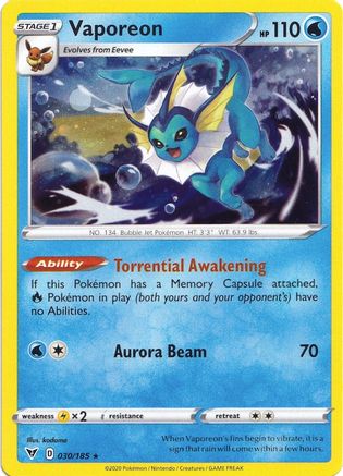 Vaporeon (030/185) (Cosmos Holo) [Sword & Shield: Vivid Voltage] | Gear Gaming Bentonville