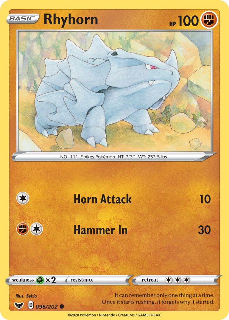 Rhyhorn (096/202) [Sword & Shield: Base Set] | Gear Gaming Bentonville