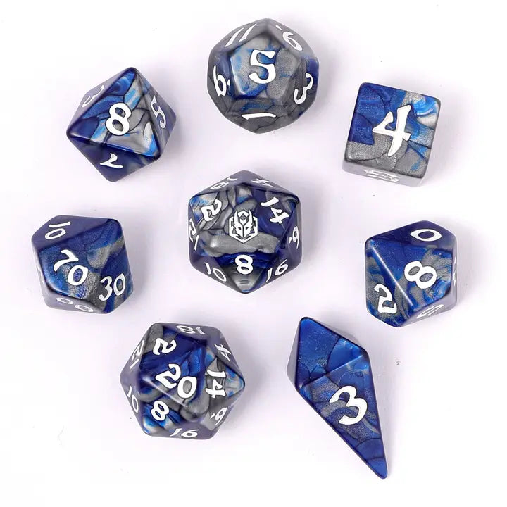 Wyrmforged Rollers-  Rounded edge 8-piece Polyhedral Dice Set: Paladin Steel | Gear Gaming Bentonville