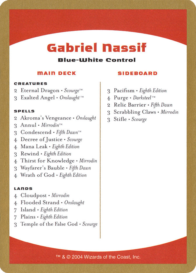 Gabriel Nassif Decklist [World Championship Decks 2004] | Gear Gaming Bentonville