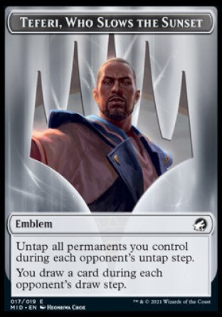Clue // Teferi, Who Slows the Sunset Emblem Double-Sided Token [Innistrad: Midnight Hunt Tokens] | Gear Gaming Bentonville