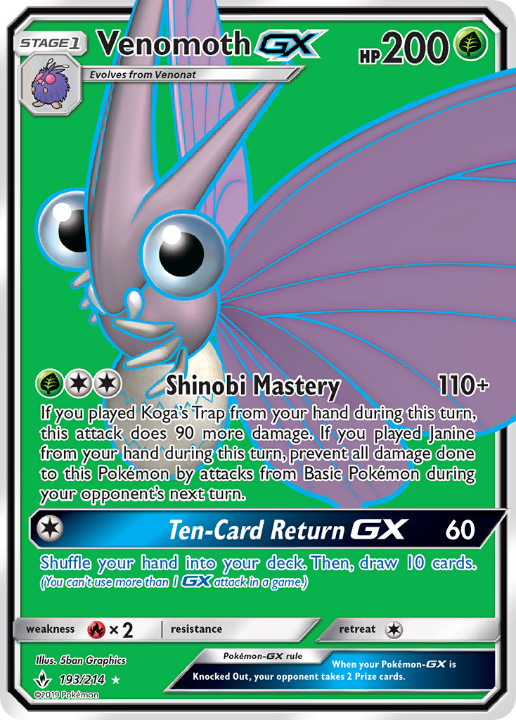 Venomoth GX (193/214) [Sun & Moon: Unbroken Bonds] | Gear Gaming Bentonville