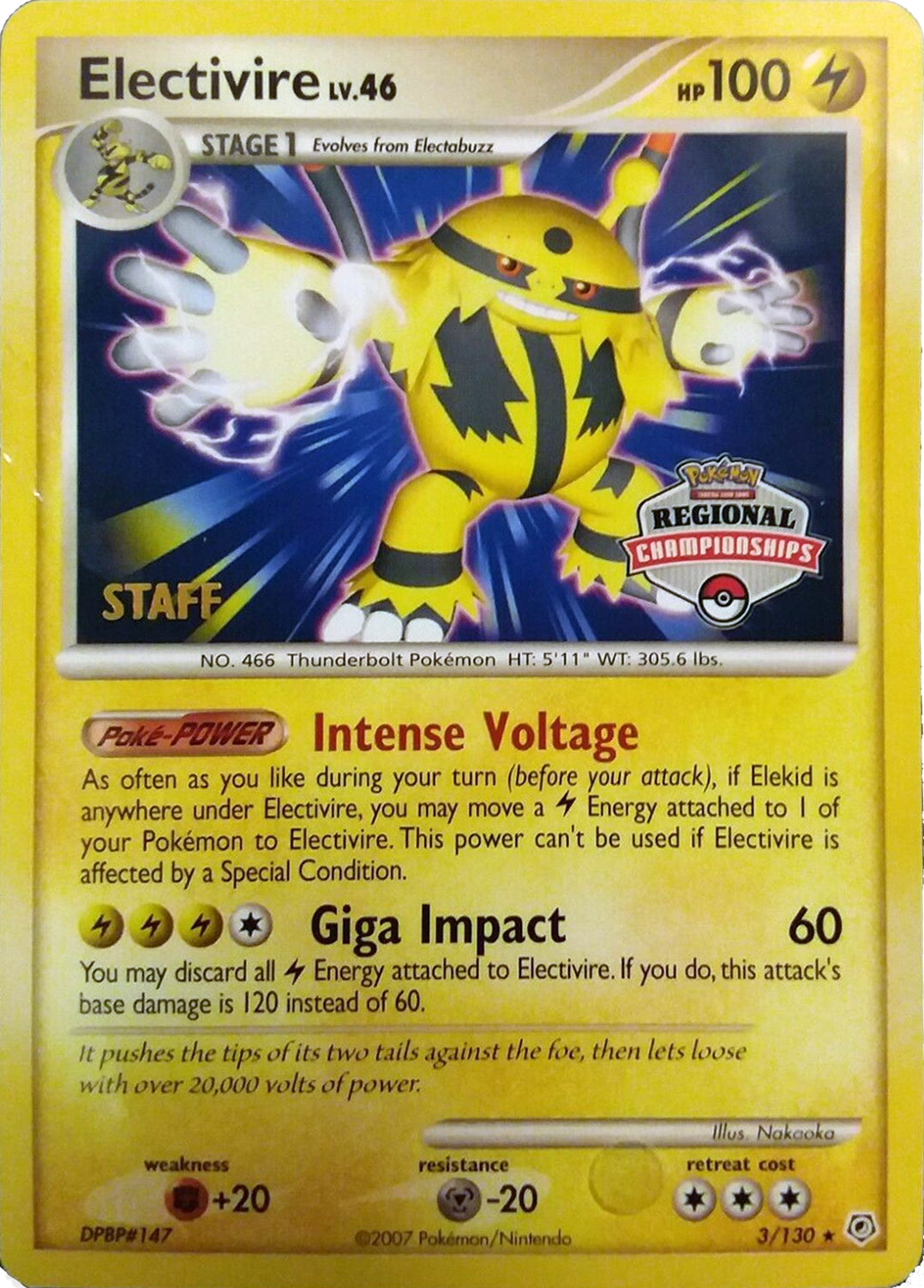 Electivire (003/130) (2008 Staff Regional Championships) [League & Championship Cards] | Gear Gaming Bentonville