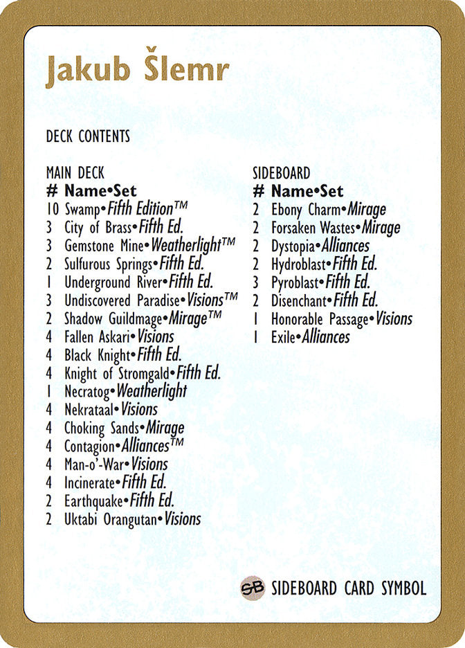 Jakub Slemr Decklist [World Championship Decks 1997] | Gear Gaming Bentonville