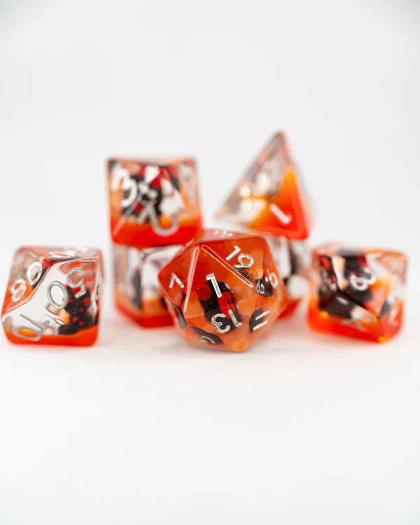 Mephistopheles| Devil Cat| 7 Piece Acrylic Inclusion Dice Set | Gear Gaming Bentonville