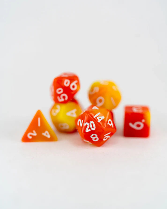 Flameseed | 7 Piece Mini Acrylic Polyhedral Dice Set | Gear Gaming Bentonville