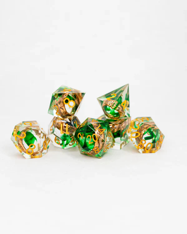 Three for Elven Kings| Ring Inclusion| 7 Piece Sharp Edge Resin Dice Set | Gear Gaming Bentonville